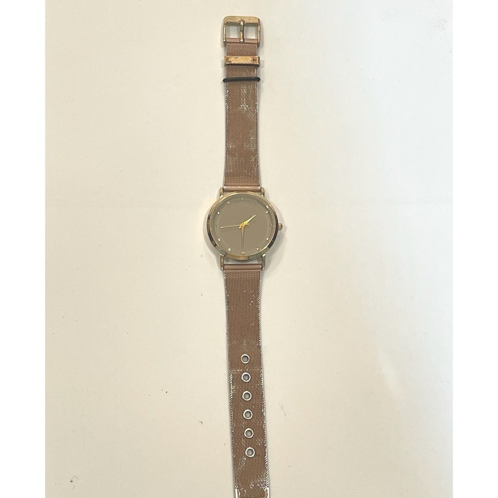 Rose Gold Mesh Band Minimalist Crystal Accent Analog Watch MSPCI